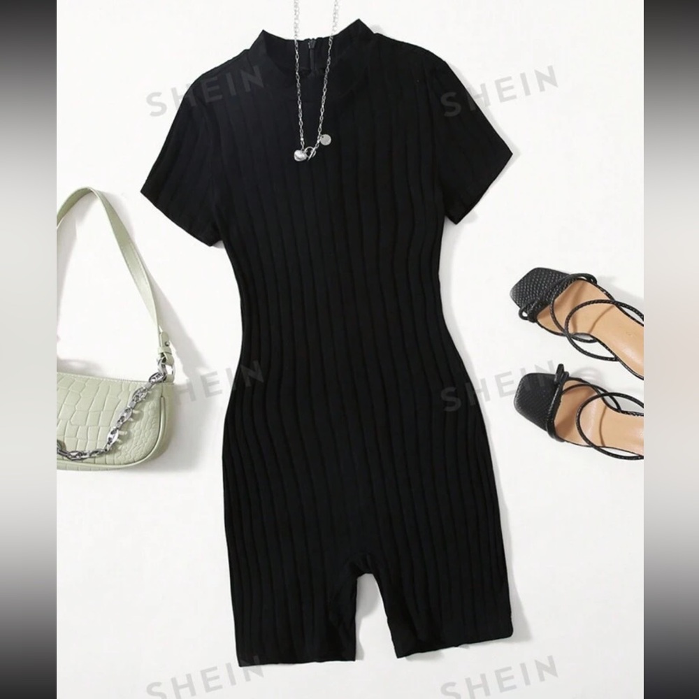Shein Mock Neck Rib-Knit Unitard Romper